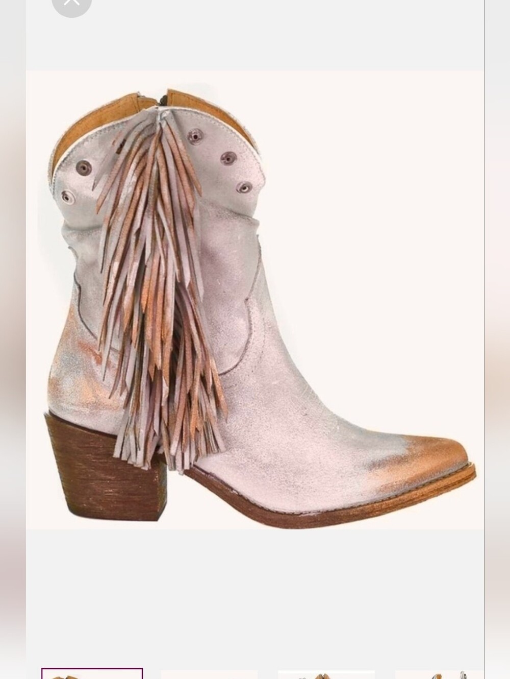 Corral Boots Gray studded Fringed bronze metallic glitter snip toe western boots